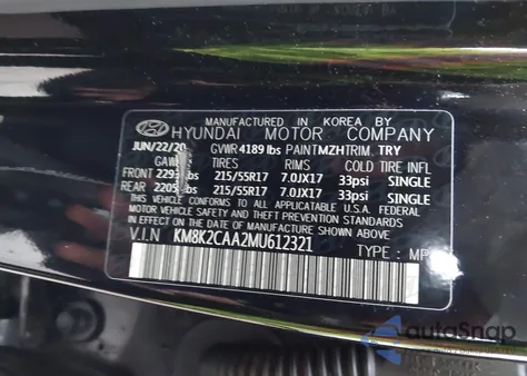 2021 Hyundai Kona Sel из США, поврежденный, VIN KM8K2CAA2MU612321